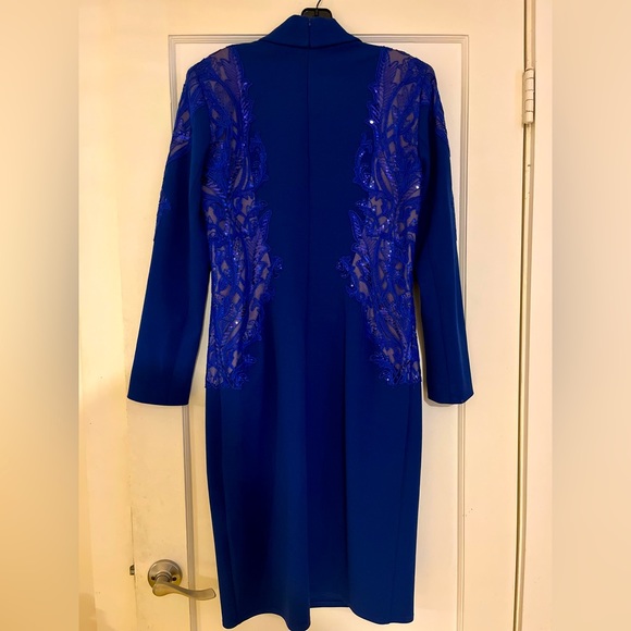 Tadashi Shoji Crepe Lace-Paneled Blazer Midi-Dress - Picture 8 of 8